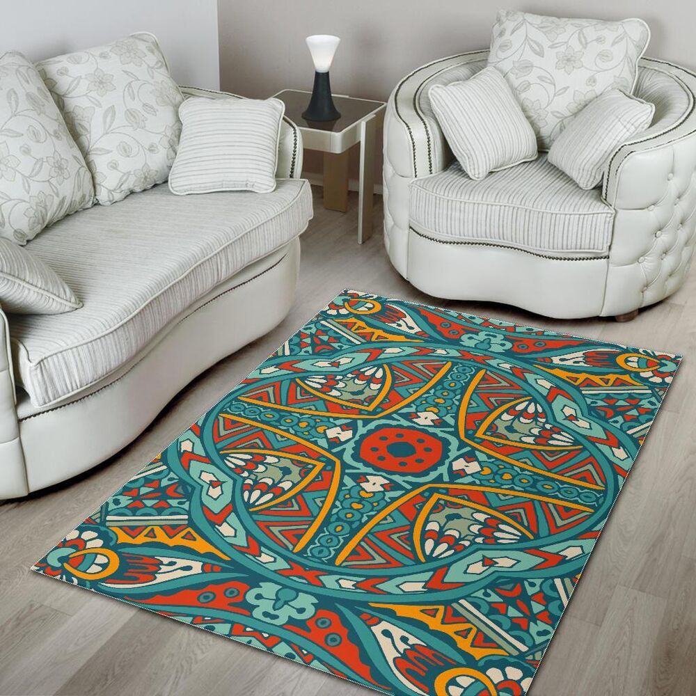 Teal Bohemian Mandala Pattern Print Area Rug Floor Decor teal bohemian mandala pattern print area rug floor decor 5577