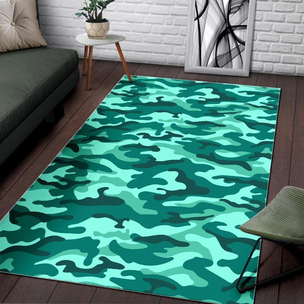 teal camouflage print area rug floor decor 1897