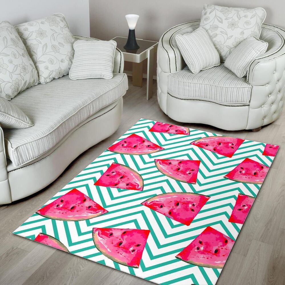 Teal Chevron Watermelon Pattern Print Area Rug Floor Decor teal chevron watermelon pattern print area rug floor decor 2686