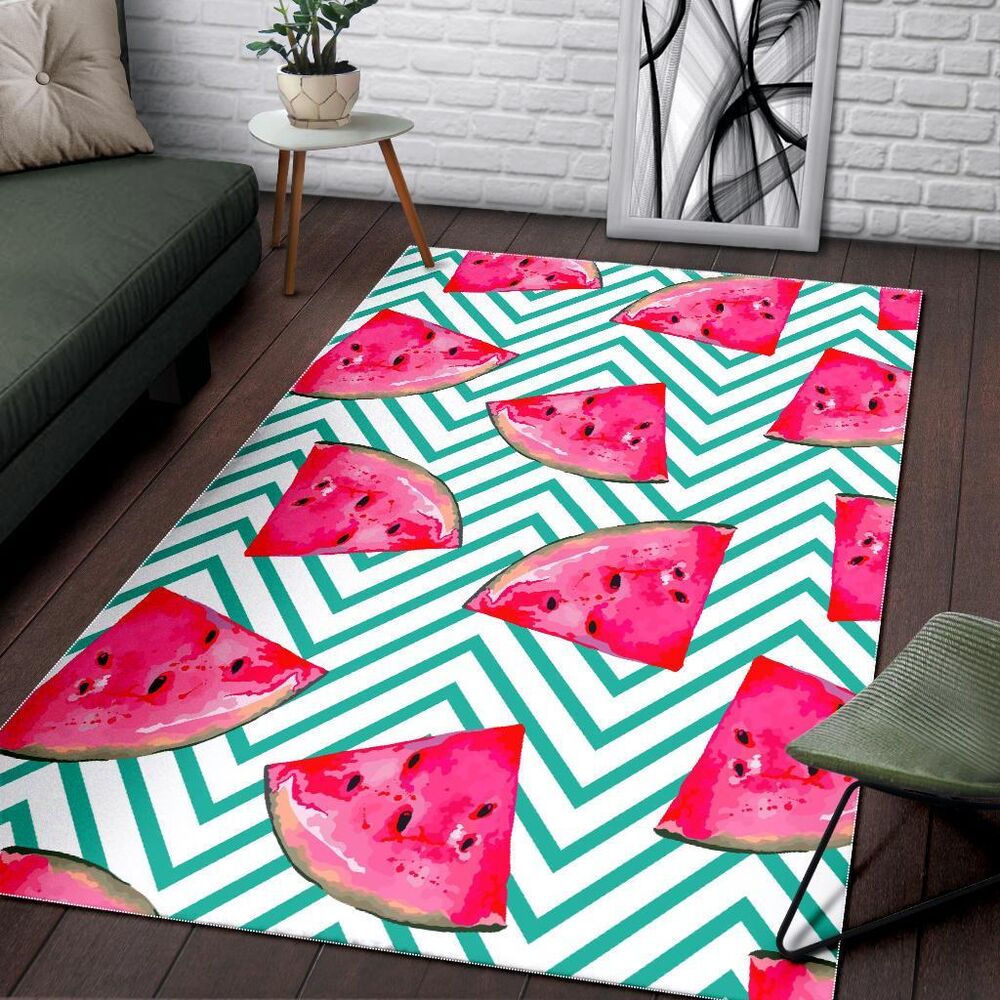 Teal Chevron Watermelon Pattern Print Area Rug Floor Decor teal chevron watermelon pattern print area rug floor decor 3658