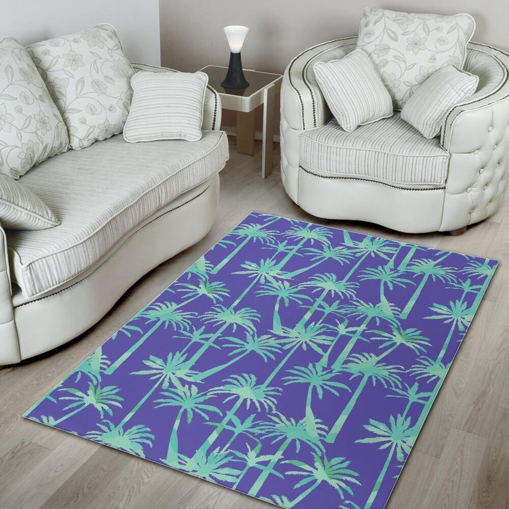 Teal Palm Tree Pattern Print Area Rug Floor Decor teal palm tree pattern print area rug floor decor 3568