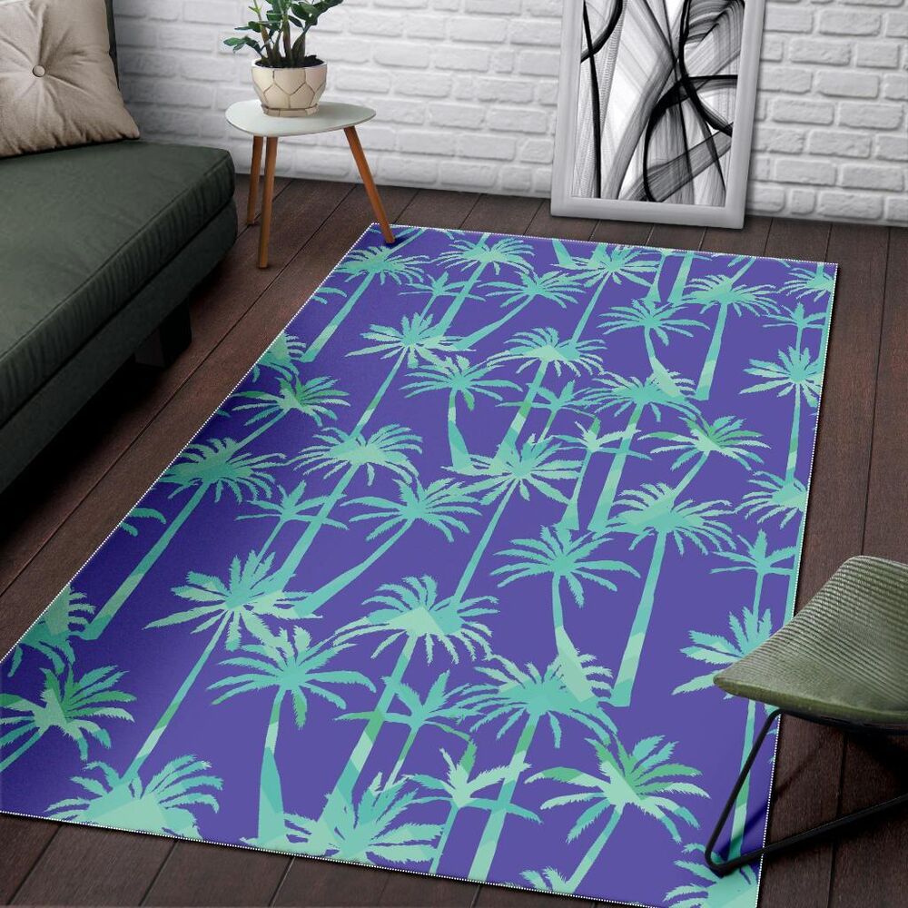 Teal Palm Tree Pattern Print Area Rug Floor Decor teal palm tree pattern print area rug floor decor 8629
