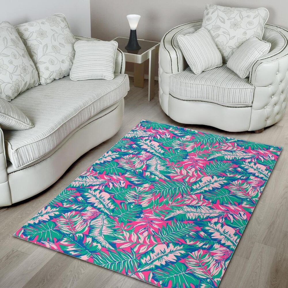 Teal Pink Blossom Tropical Pattern Print Area Rug Floor Decor teal pink blossom tropical pattern print area rug floor decor 1377