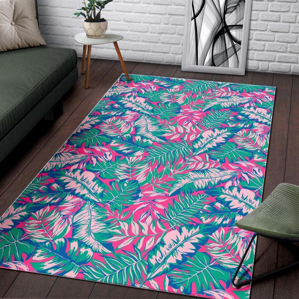 Teal Pink Blossom Tropical Pattern Print Area Rug Floor Decor teal pink blossom tropical pattern print area rug floor decor 8369