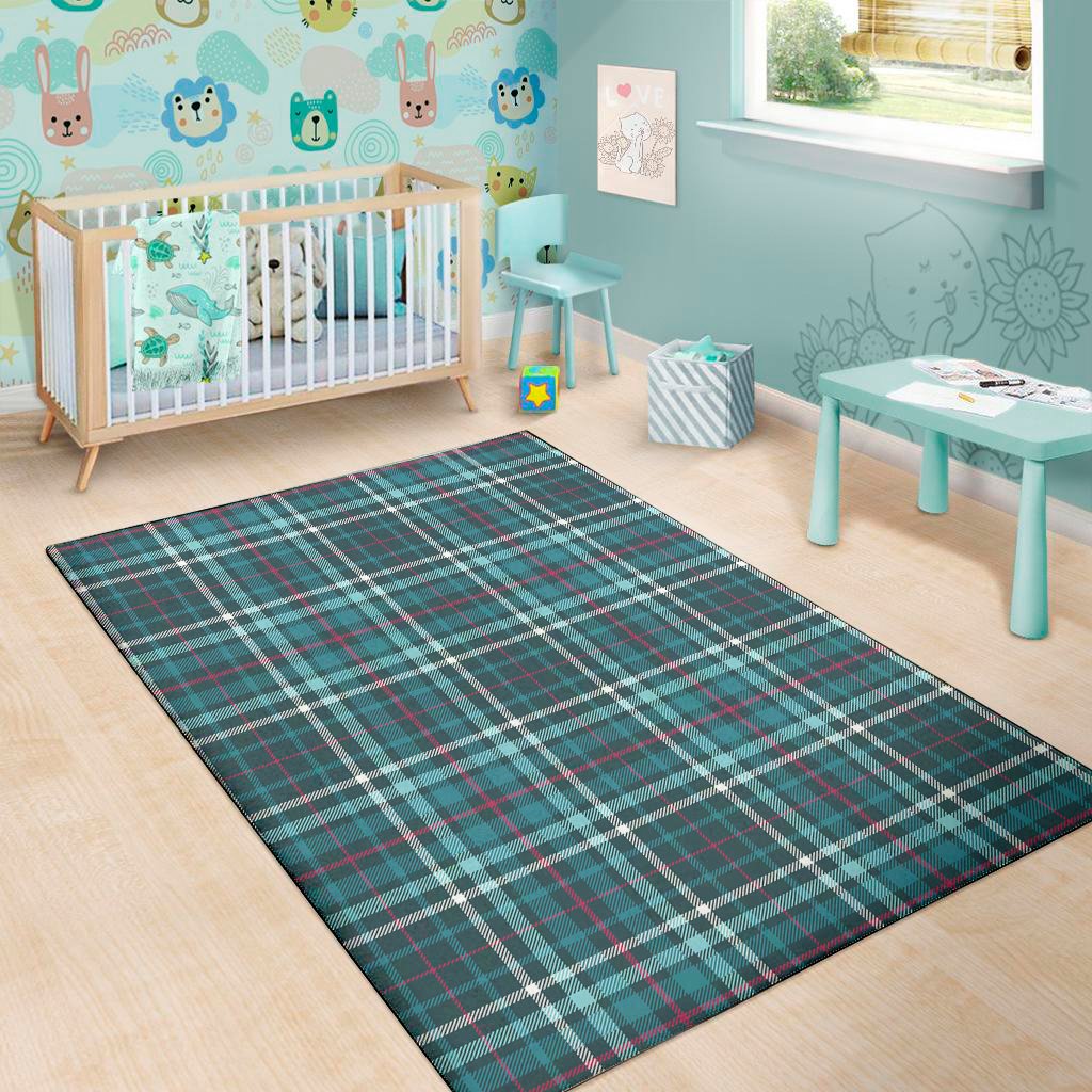 teal plaid pattern print area rug floor decor 3113