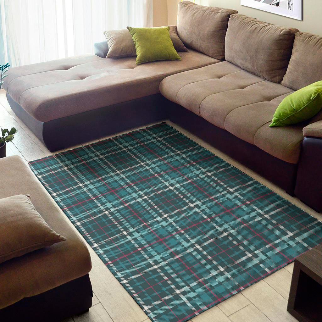 teal plaid pattern print area rug floor decor 3501
