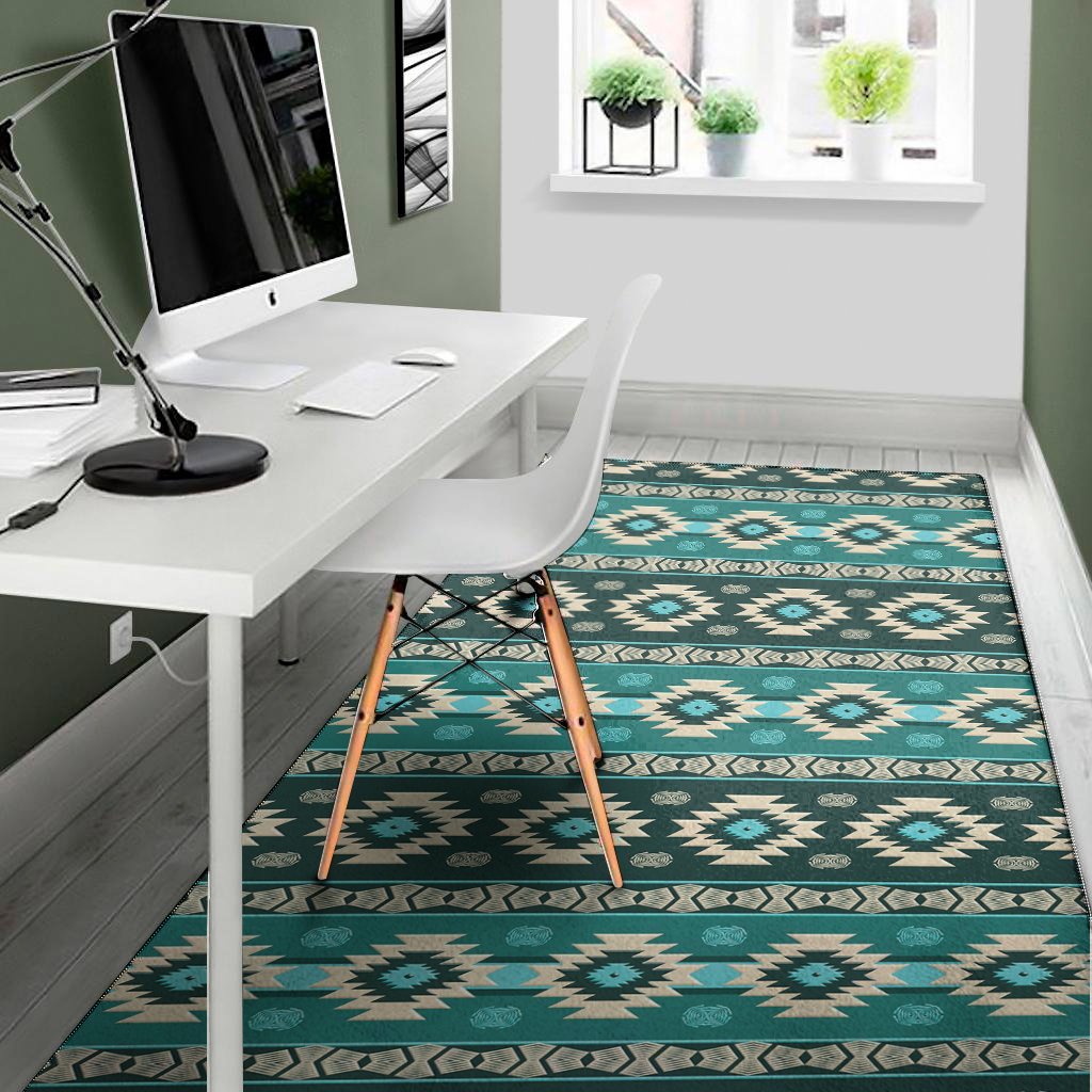 teal southwestern navajo pattern print area rug floor decor 2557
