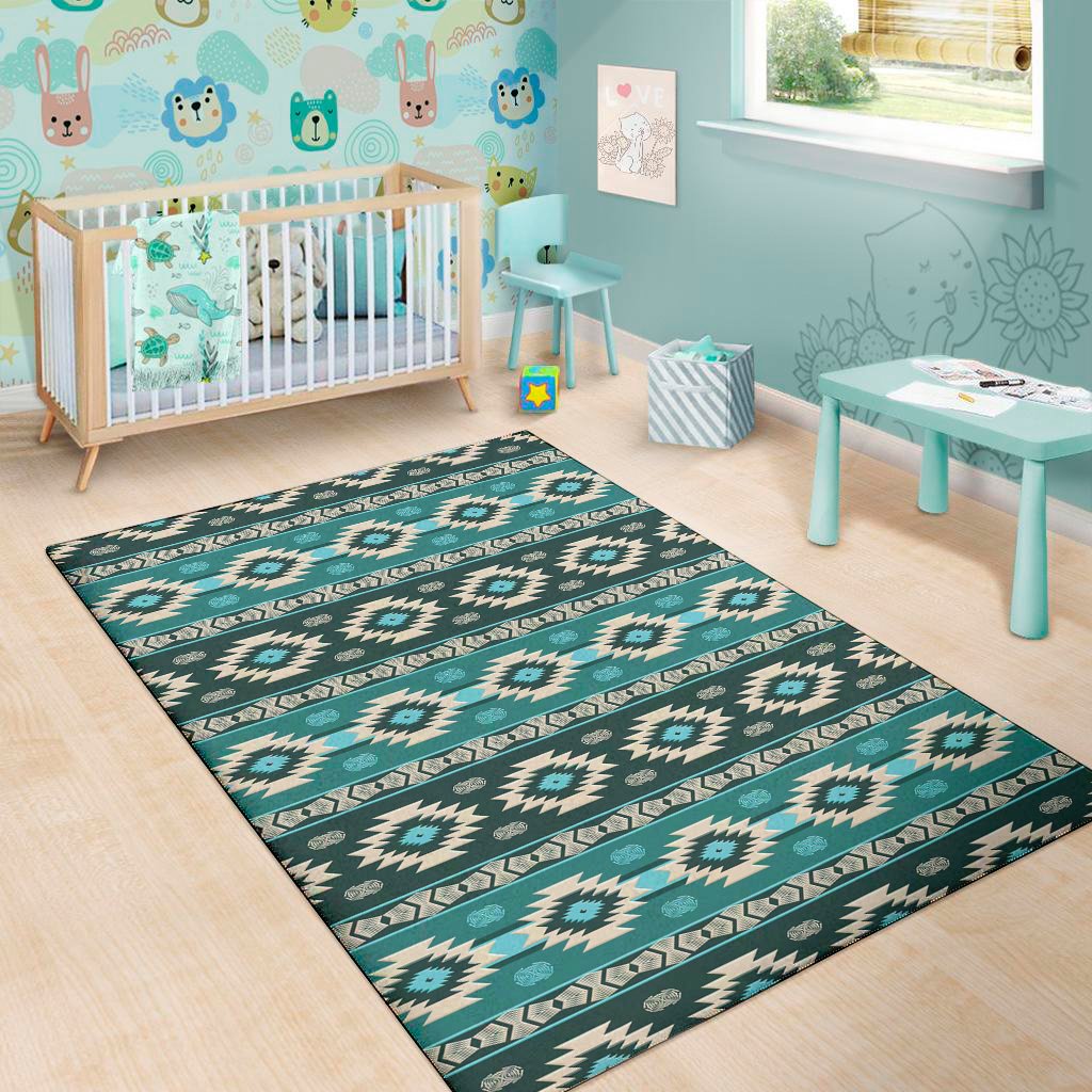 teal southwestern navajo pattern print area rug floor decor 7176