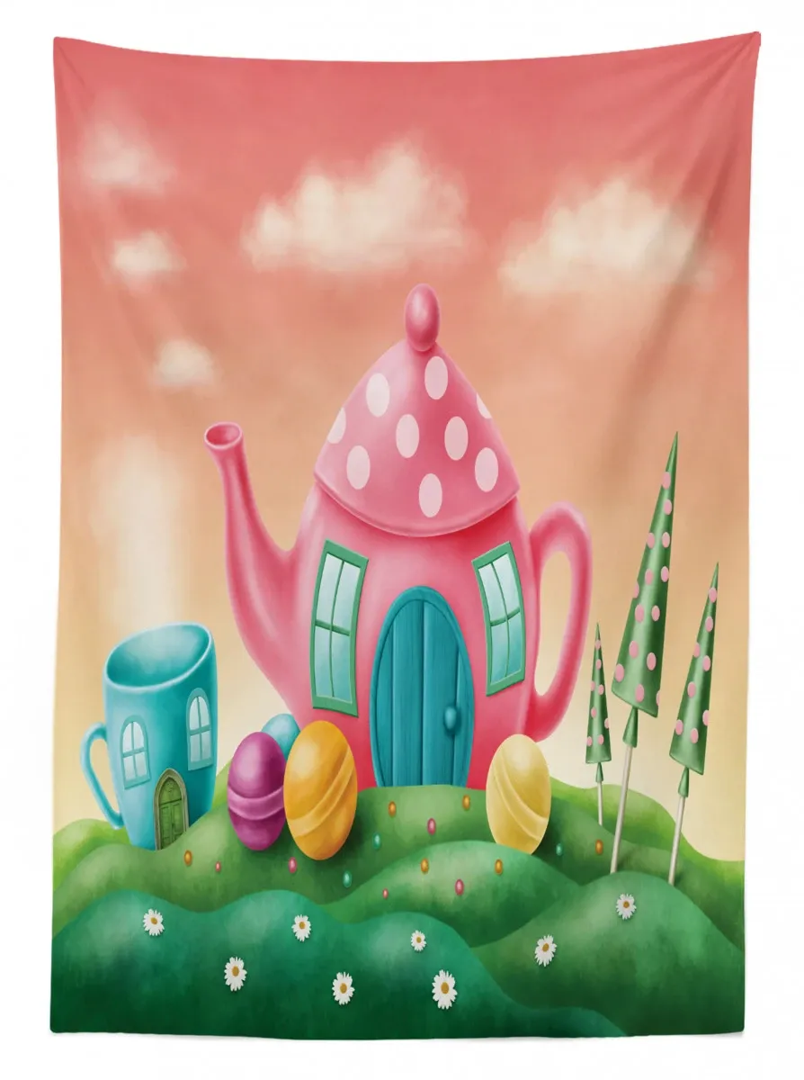 teapot and teacup house 3d printed tablecloth table decor 1103
