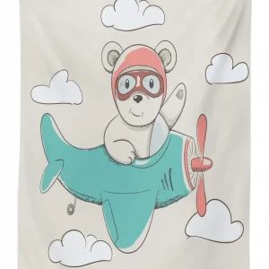teddy bear on biplane 3d printed tablecloth table decor 6590
