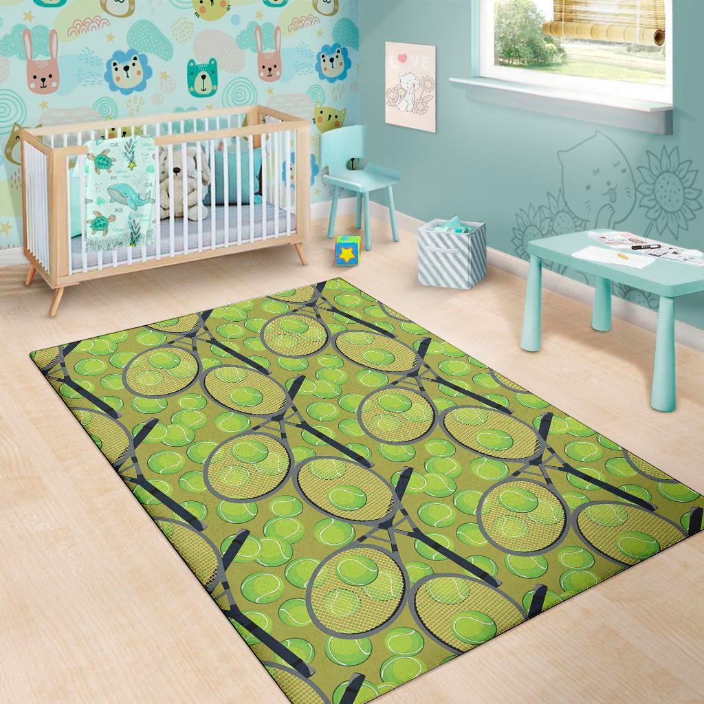 tennis ball and racket pattern print area rug floor decor 3368