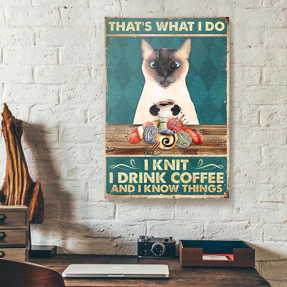 thats what i do i knit i drink coffee cat vertical canvas prints wall art decor 4653