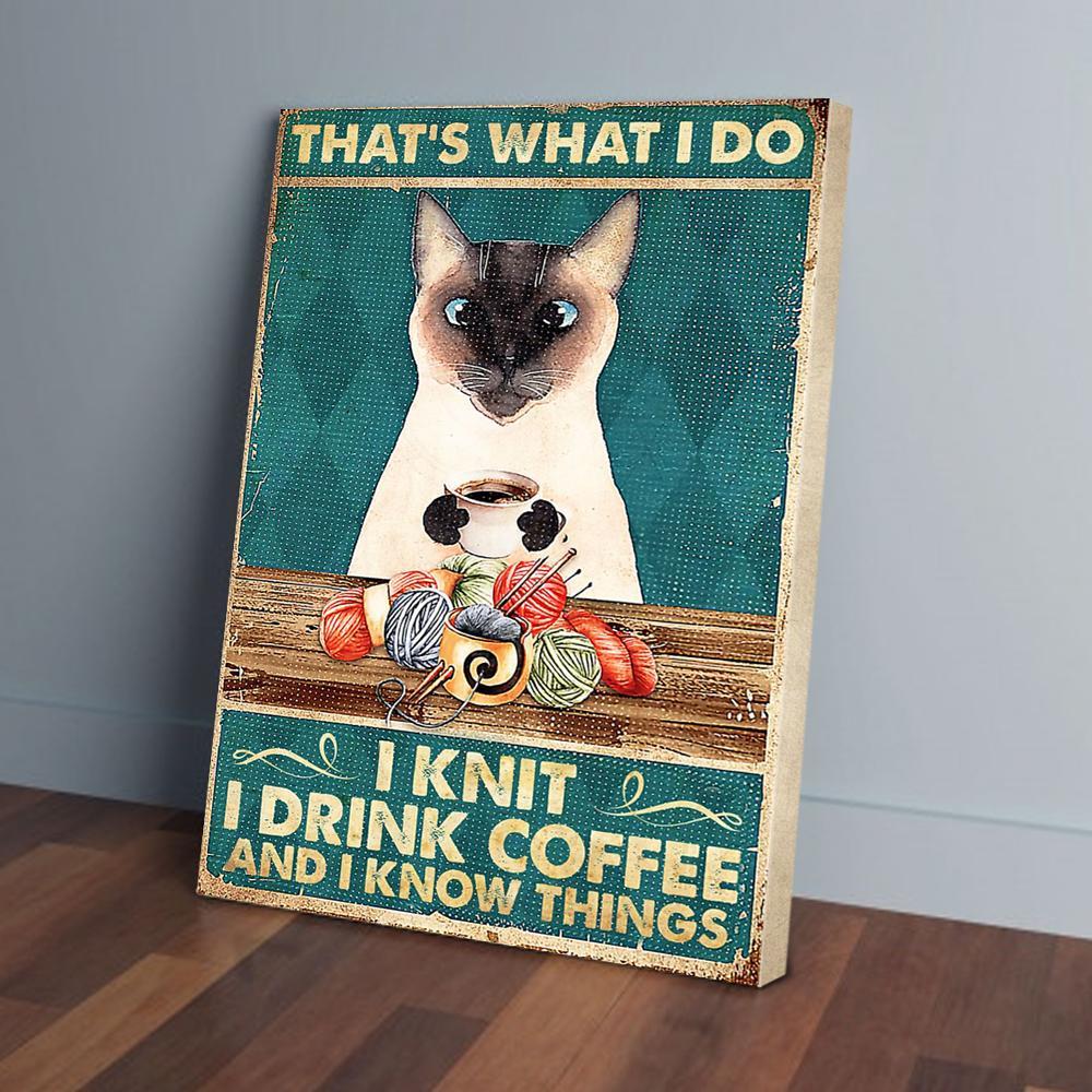 thats what i do i knit i drink coffee cat vertical canvas prints wall art decor 5624