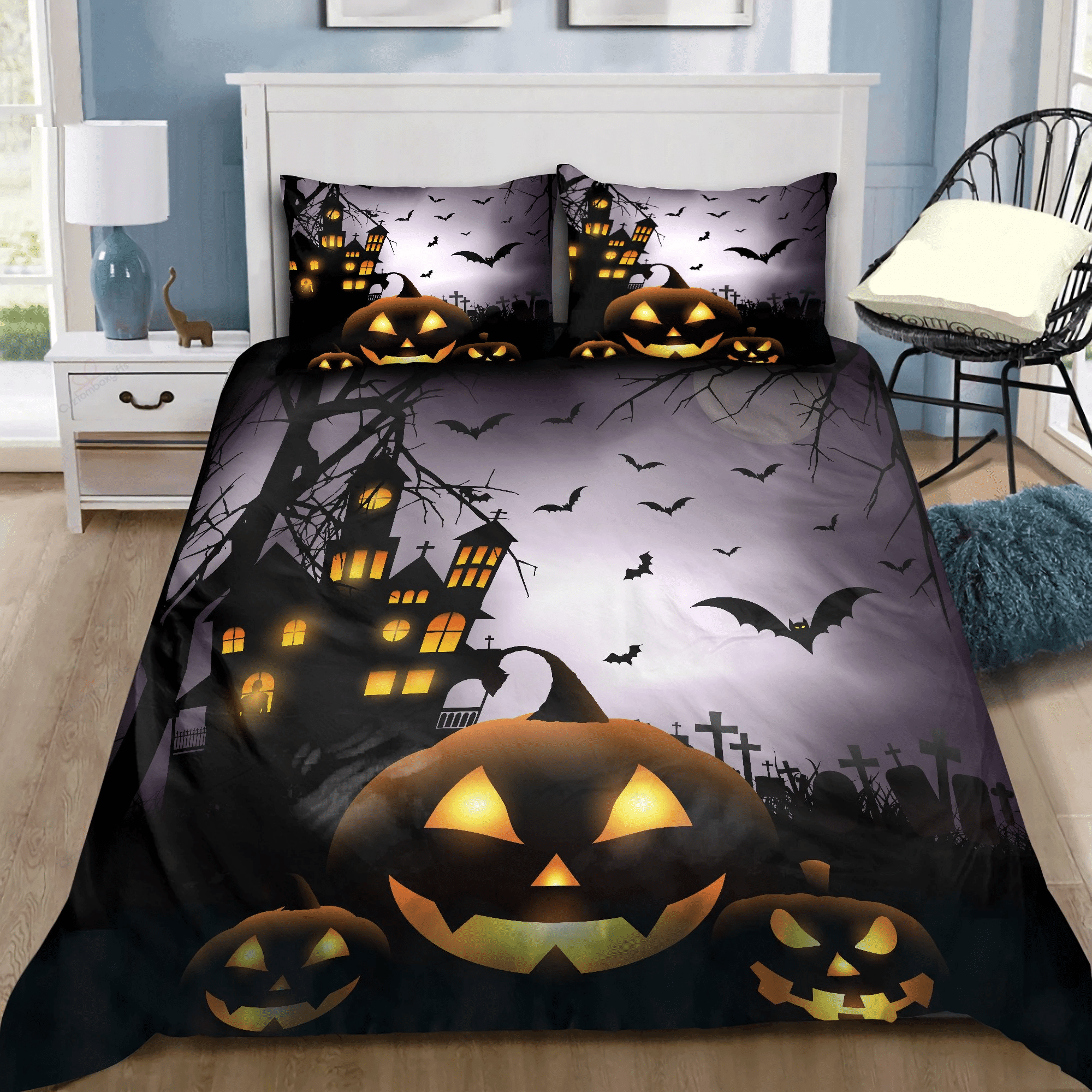 the bat night halloween festival duvet cover bedding set bedroom decor 6900