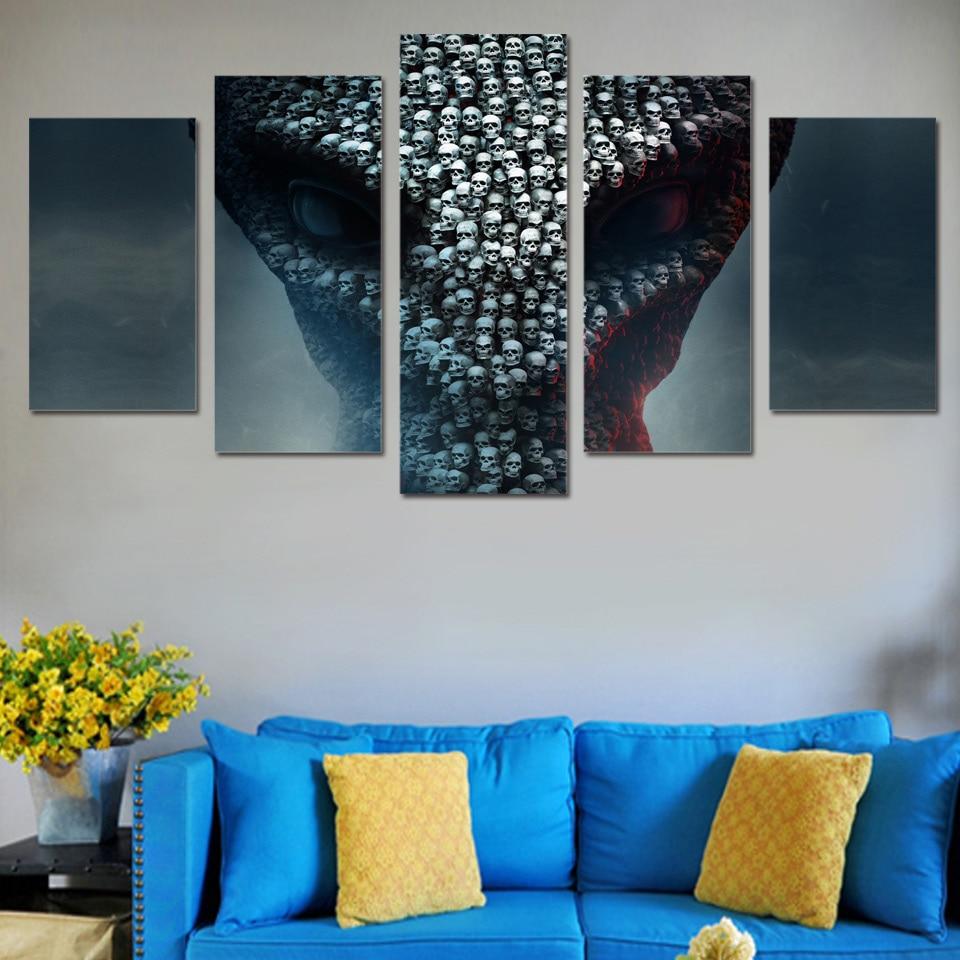 the biggest skull abstract 5 panel canvas art wall decor 6266
