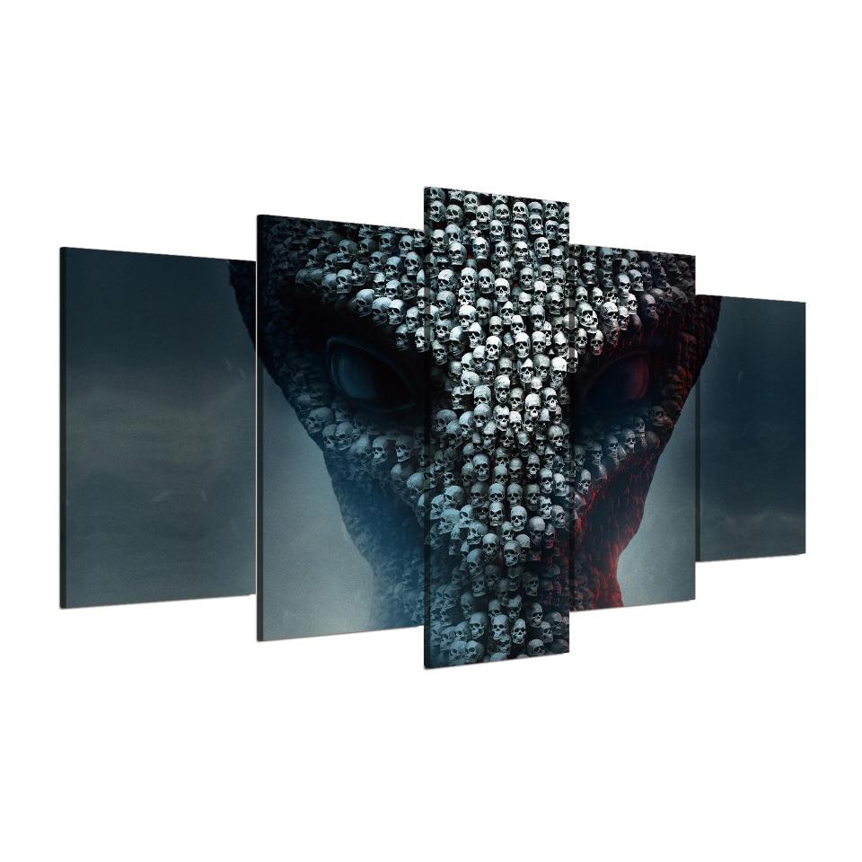 the biggest skull abstract 5 panel canvas art wall decor 8249