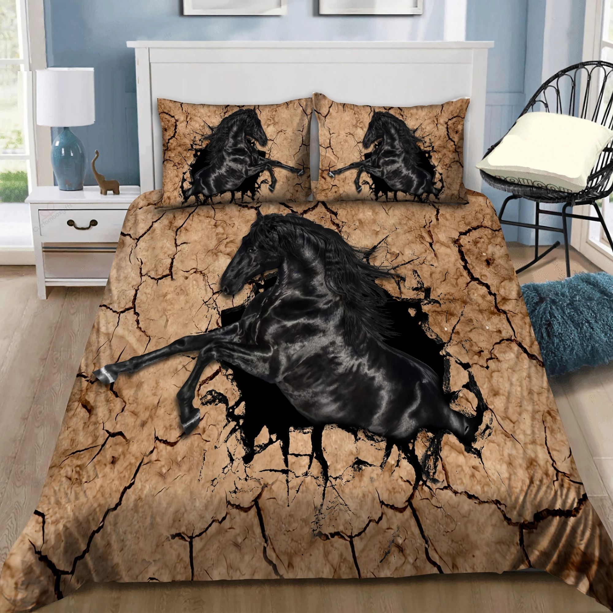 the black horse breaks a wall 3d printed bedding set bedroom decor 6070