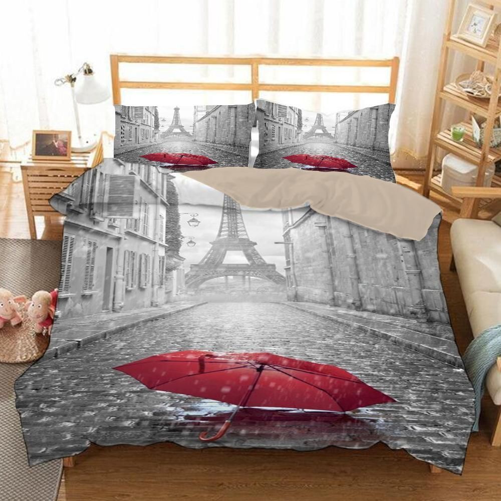 the eiffel tower rainy day umbrella bedding set bedroom decor 2146