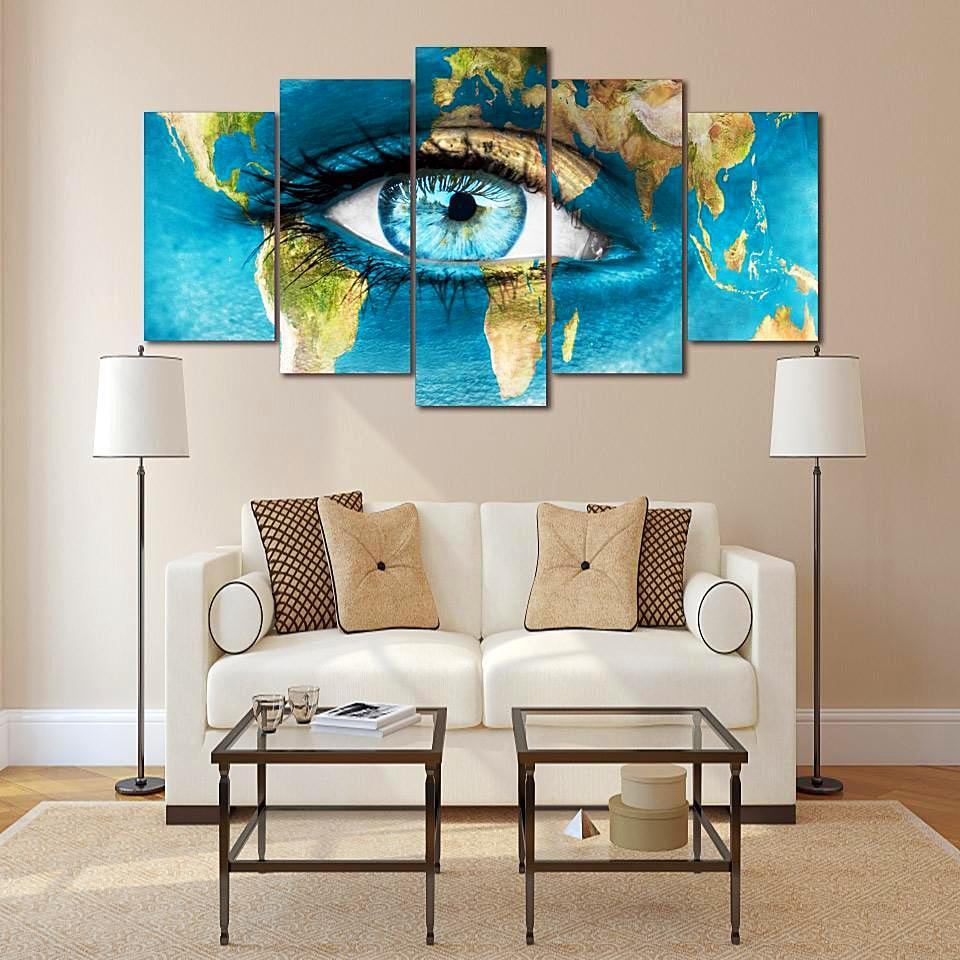 The Face World Map - Abstract 5 Panel Canvas Art Wall Decor the face world map abstract 5 panel canvas art wall decor 4712