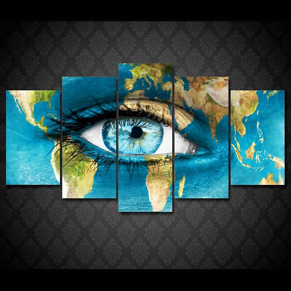 The Face World Map - Abstract 5 Panel Canvas Art Wall Decor the face world map abstract 5 panel canvas art wall decor 6296