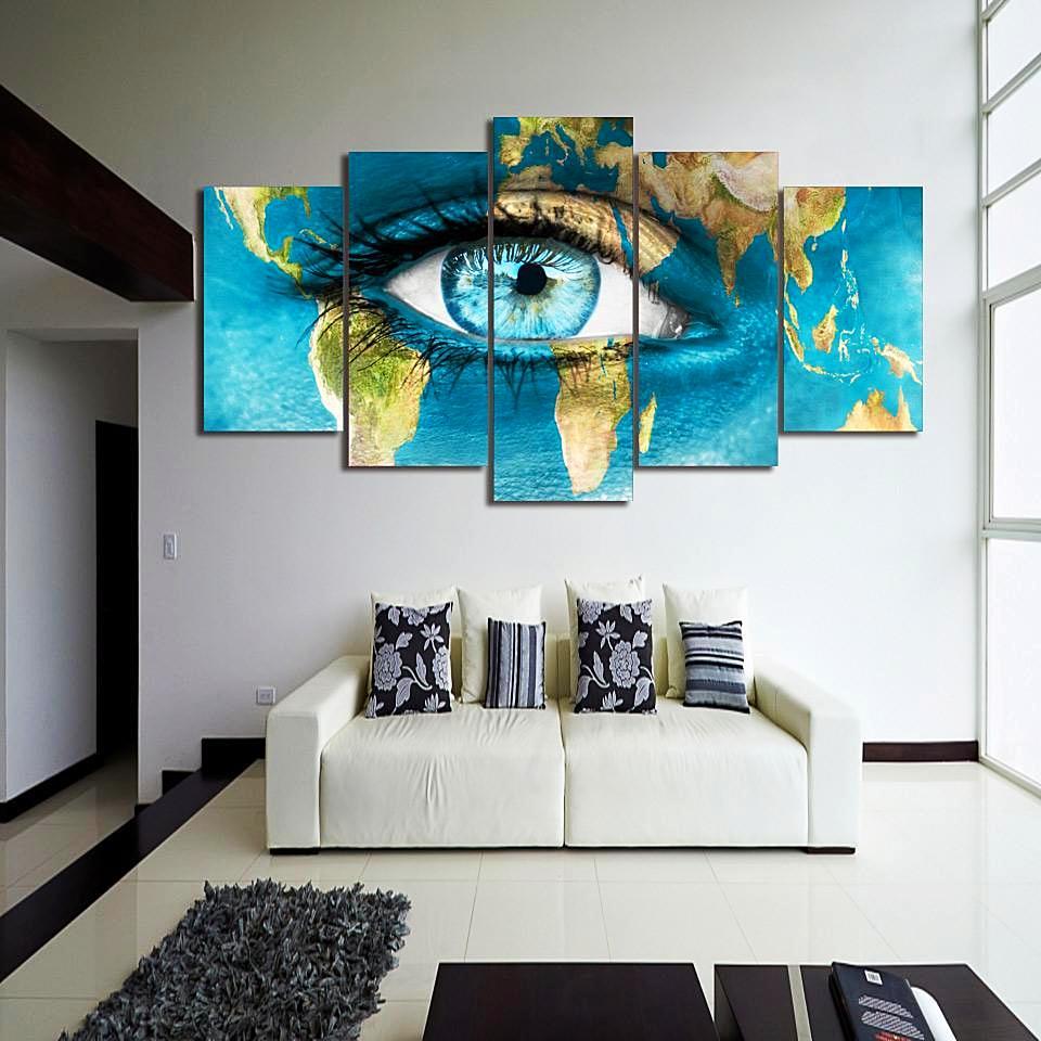 The Face World Map - Abstract 5 Panel Canvas Art Wall Decor the face world map abstract 5 panel canvas art wall decor 6856