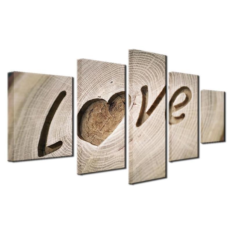 the inscription love is cut out on the tree abstract 5 panel canvas art wall decor 3795