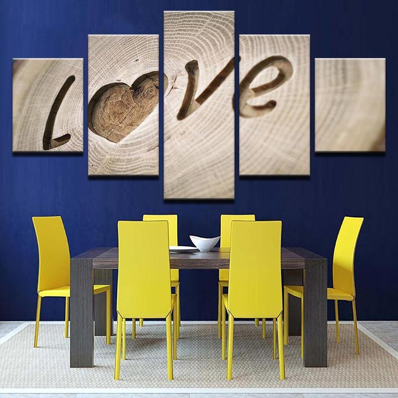 the inscription love is cut out on the tree abstract 5 panel canvas art wall decor 8008