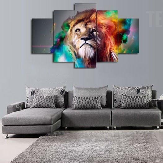 the king of the jungle abstract animal 5 panel canvas art wall decor 4370