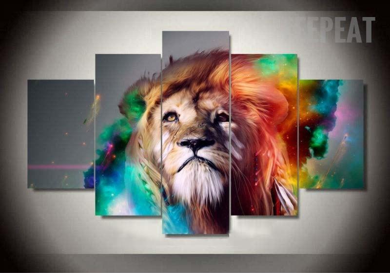 the king of the jungle abstract animal 5 panel canvas art wall decor 5289