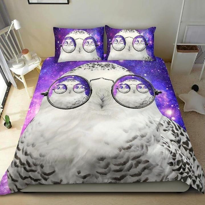 The Owl In Many Glasses On The Galaxy Bedding Set Bedroom Decor