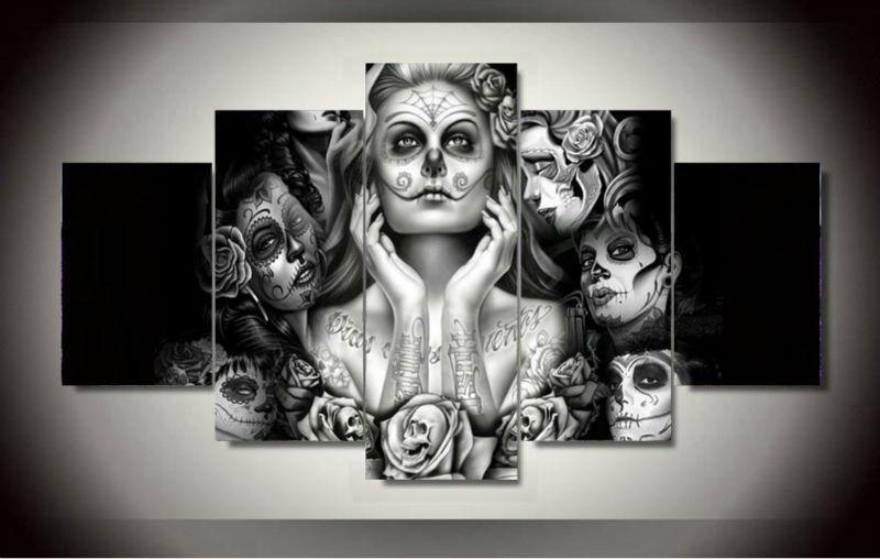 the sugar skull girl abstract 5 panel canvas art wall decor 6585