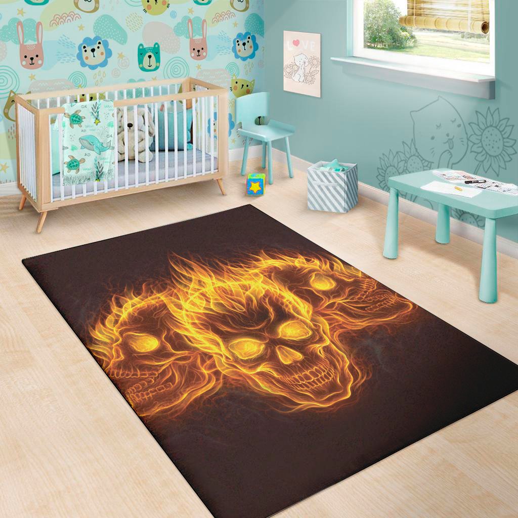 three flaming skull print area rug floor decor 1384