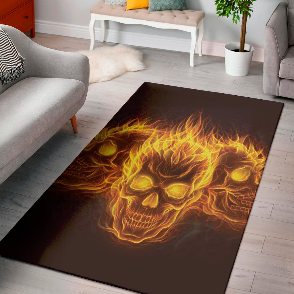 three flaming skull print area rug floor decor 4043