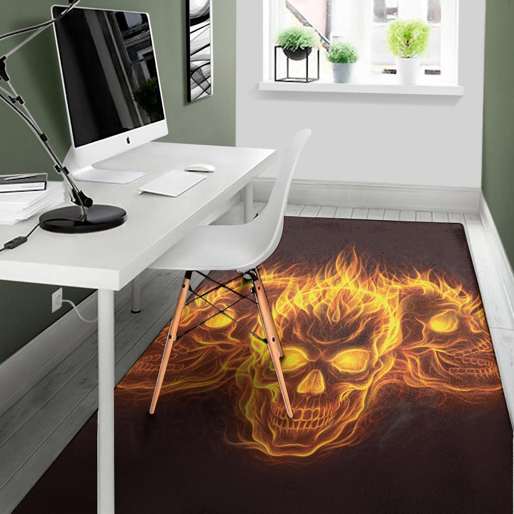 three flaming skull print area rug floor decor 4329