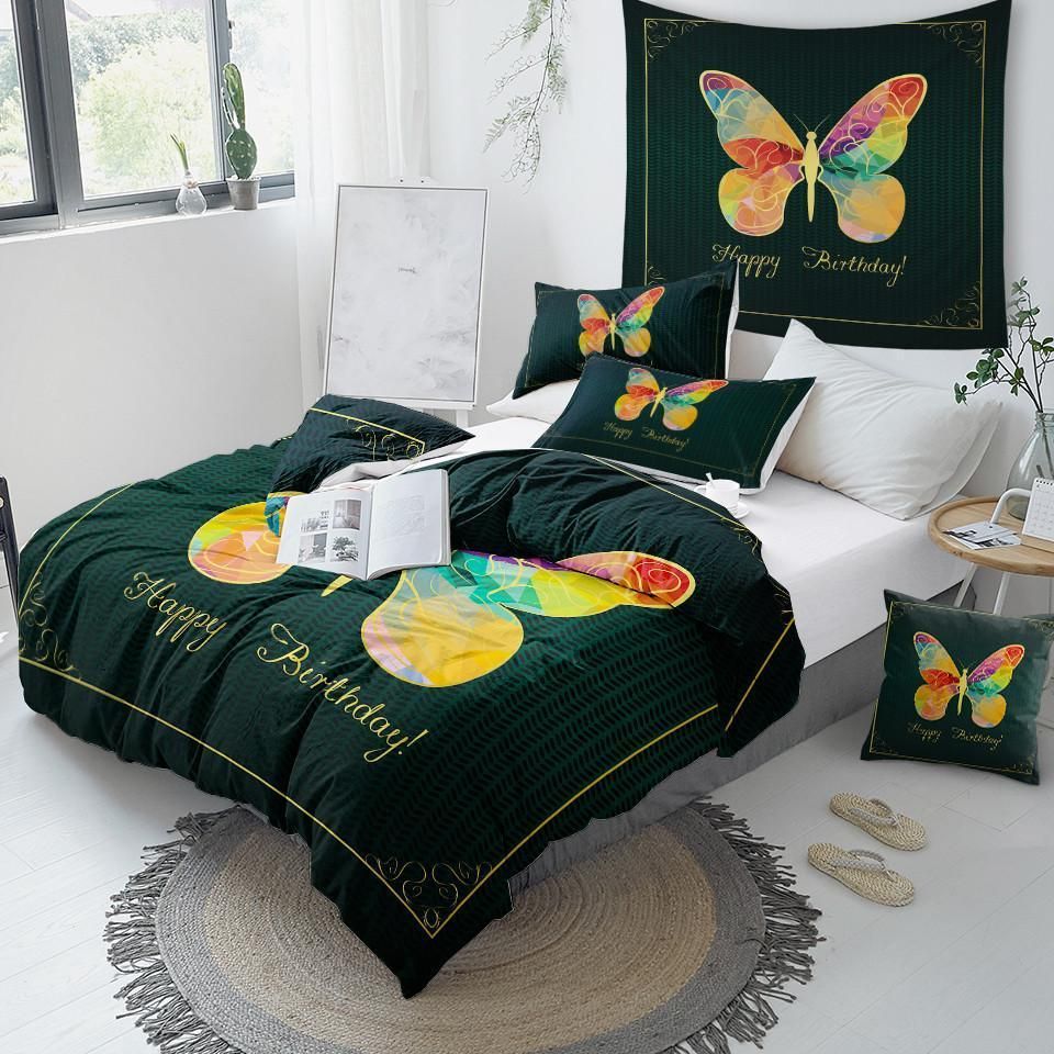 Tie Dye Butterfly Happy Birthday Duvet Cover Bedding Set tie dye butterfly happy birthday duvet cover bedding set 5869
