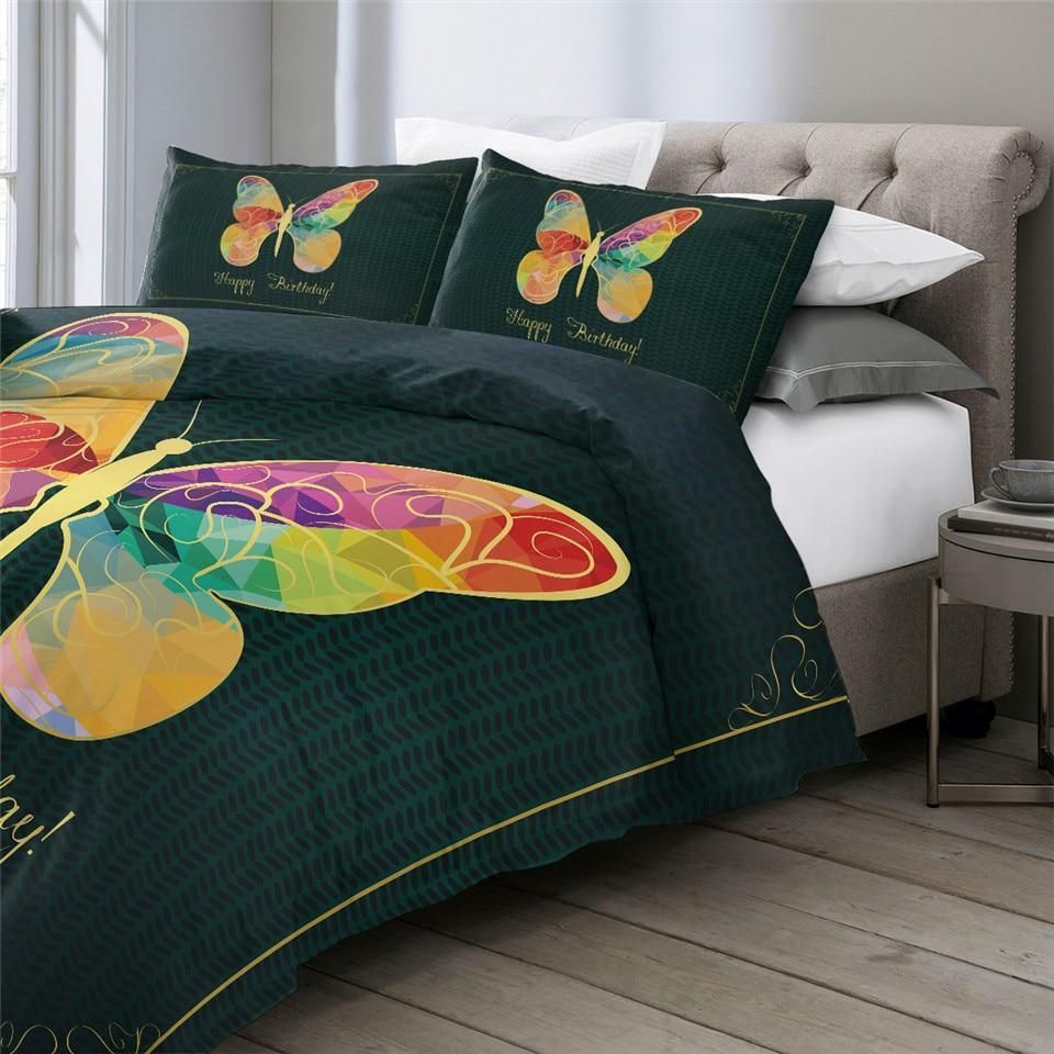Tie Dye Butterfly Happy Birthday Duvet Cover Bedding Set tie dye butterfly happy birthday duvet cover bedding set 6519