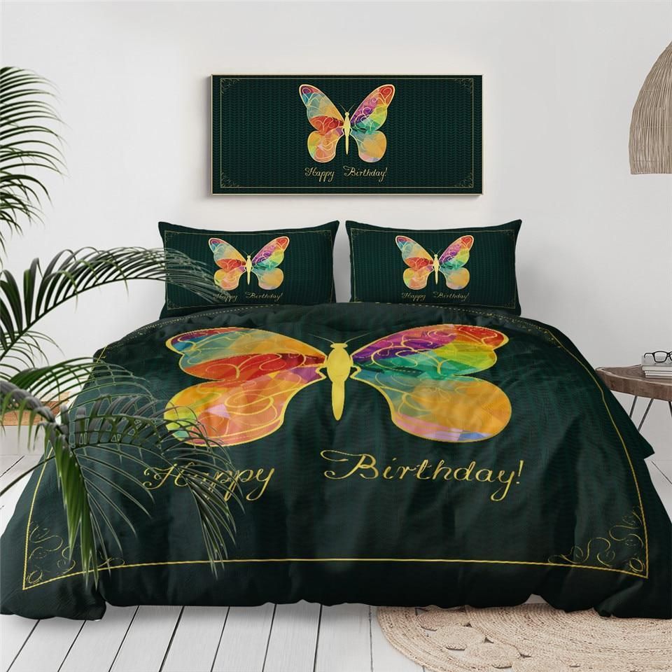 Tie Dye Butterfly Happy Birthday Duvet Cover Bedding Set tie dye butterfly happy birthday duvet cover bedding set 6965