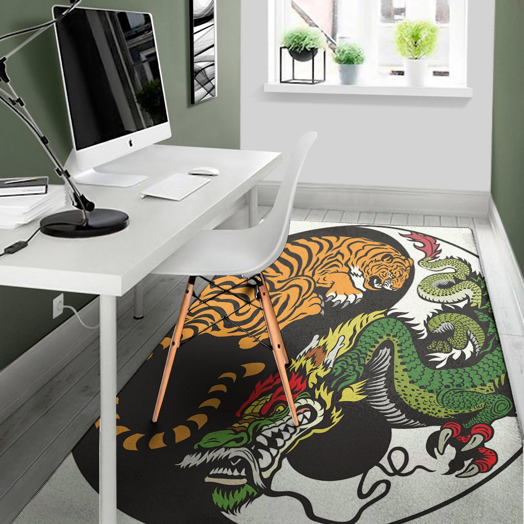 tiger and dragon yin yang print area rug floor decor 3732