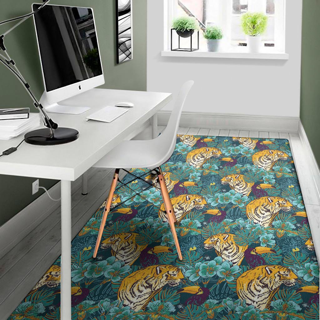 tiger and toucan pattern print area rug floor decor 5044
