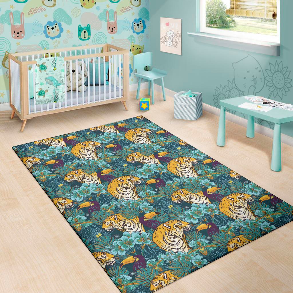 tiger and toucan pattern print area rug floor decor 6650