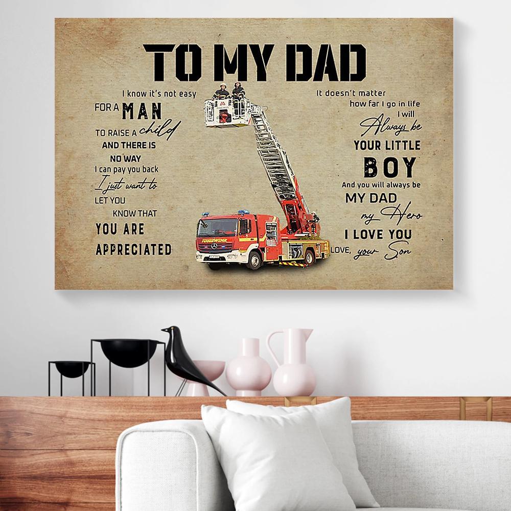 to my dad firefighter son fathers day gift horizontal canvas prints wall art decor 1591