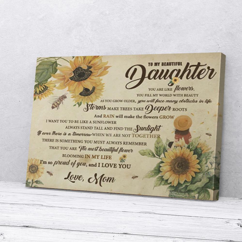 to my daughter mom sunflower bee canvas prints wall art decor 2685