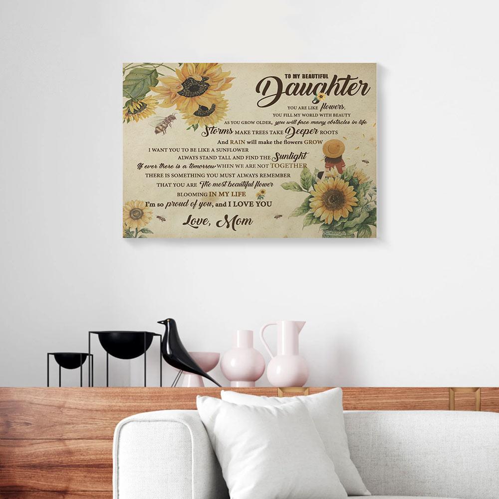 to my daughter mom sunflower bee canvas prints wall art decor 3100