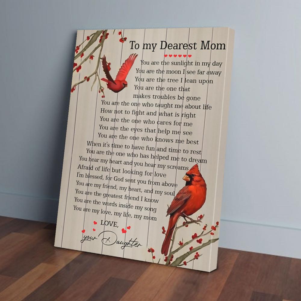 to my dearest mom cardinal canvas prints wall art decor 1557