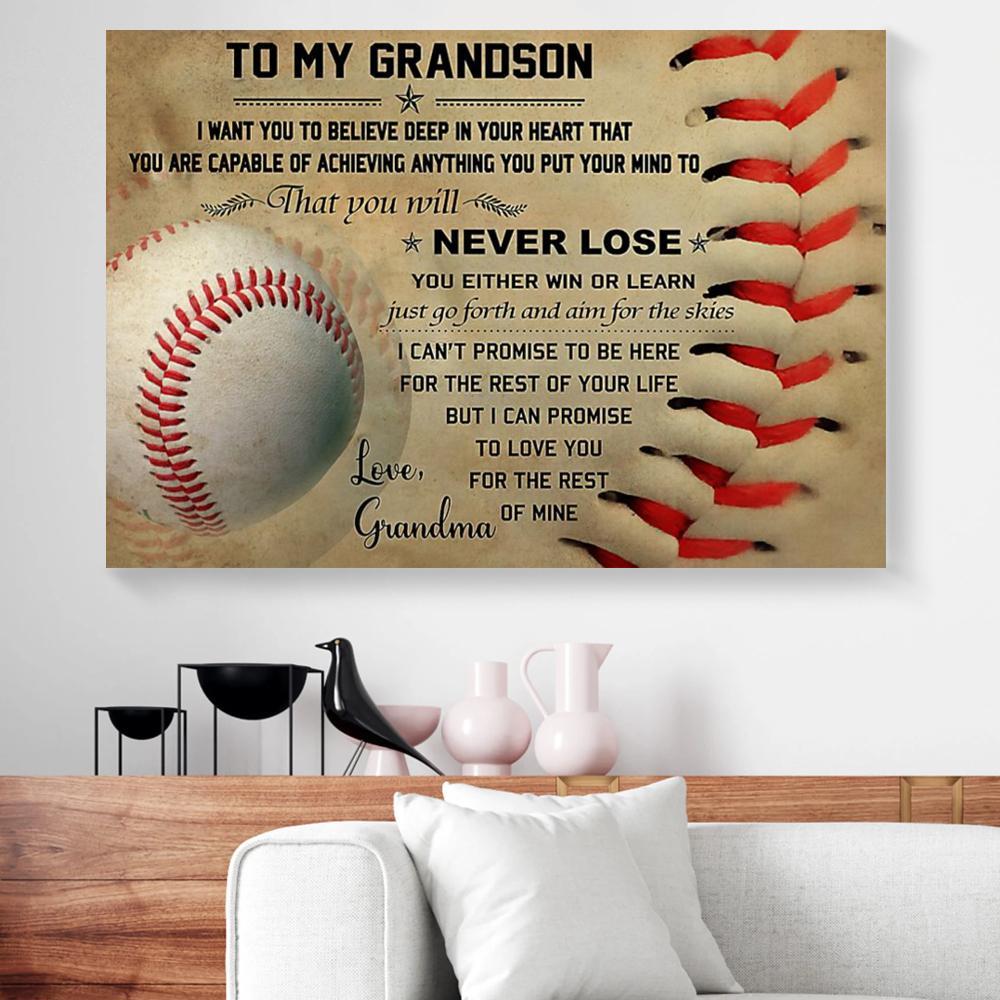 to my grandson i want you to believe deep in your heart baseball canvas prints wall art decor 8037