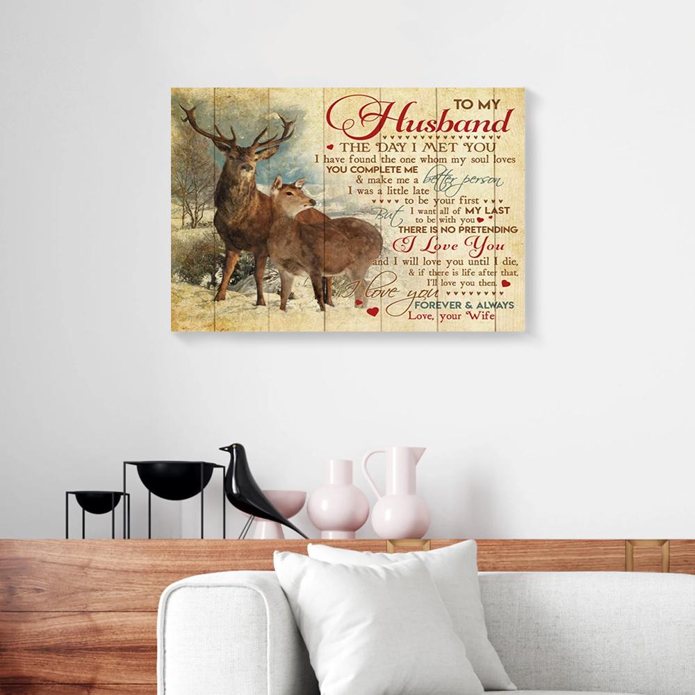 to my husband the day i met i found my soul loves deer valentine gift canvas 8051