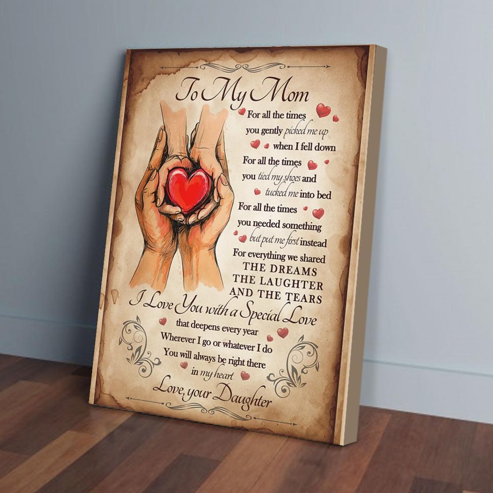 to my mom daughter heart canvas prints wall art decor 3263