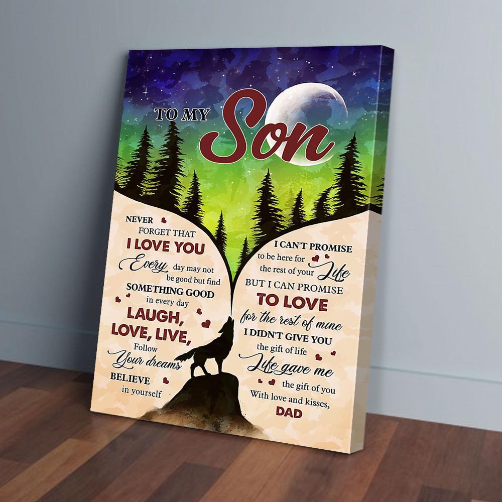 to my son never forget that i love you dad wolf vertical canvas prints wall art decor 4591