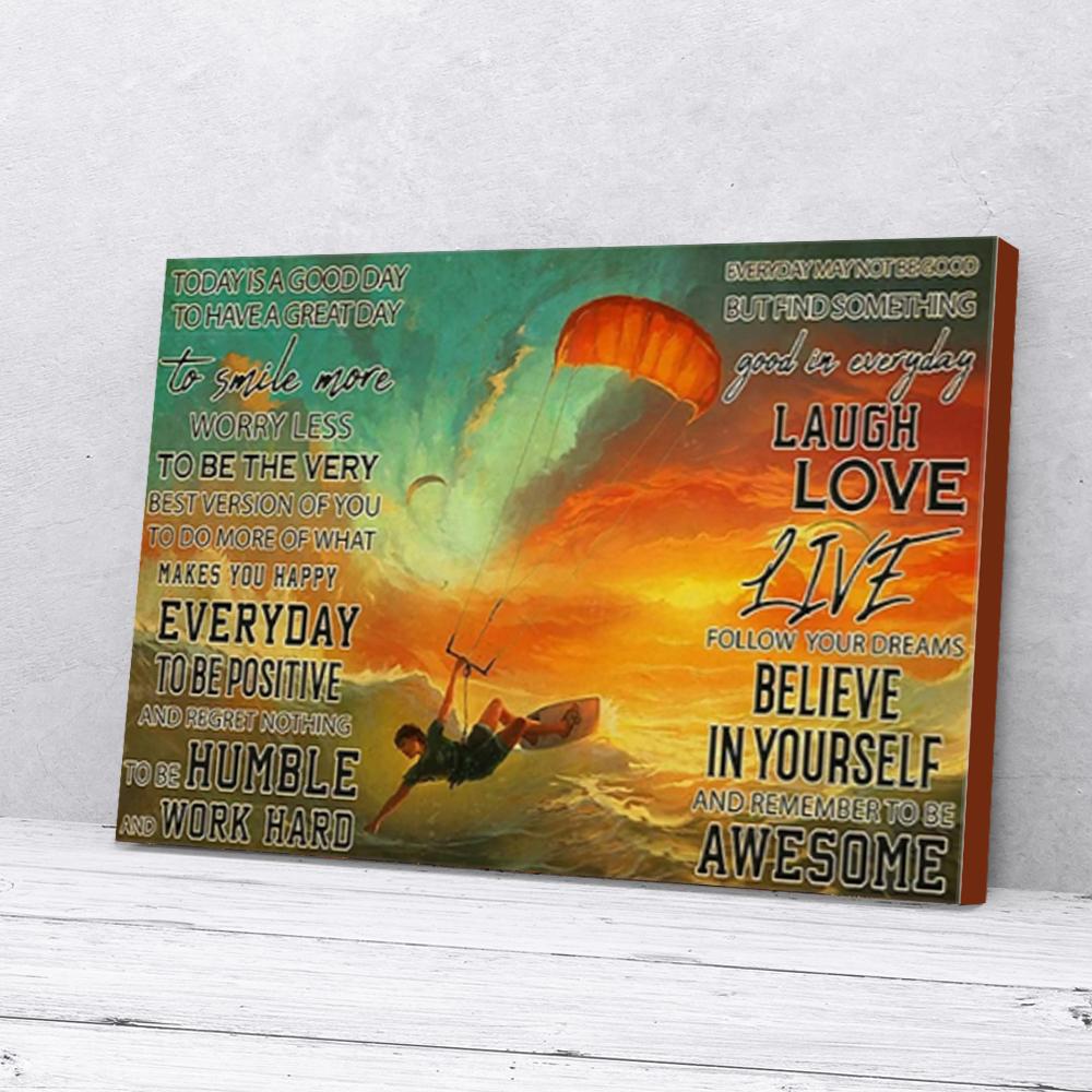 today is a good day to smile more prints kite surfing boy canvas prints wall art decor 6075