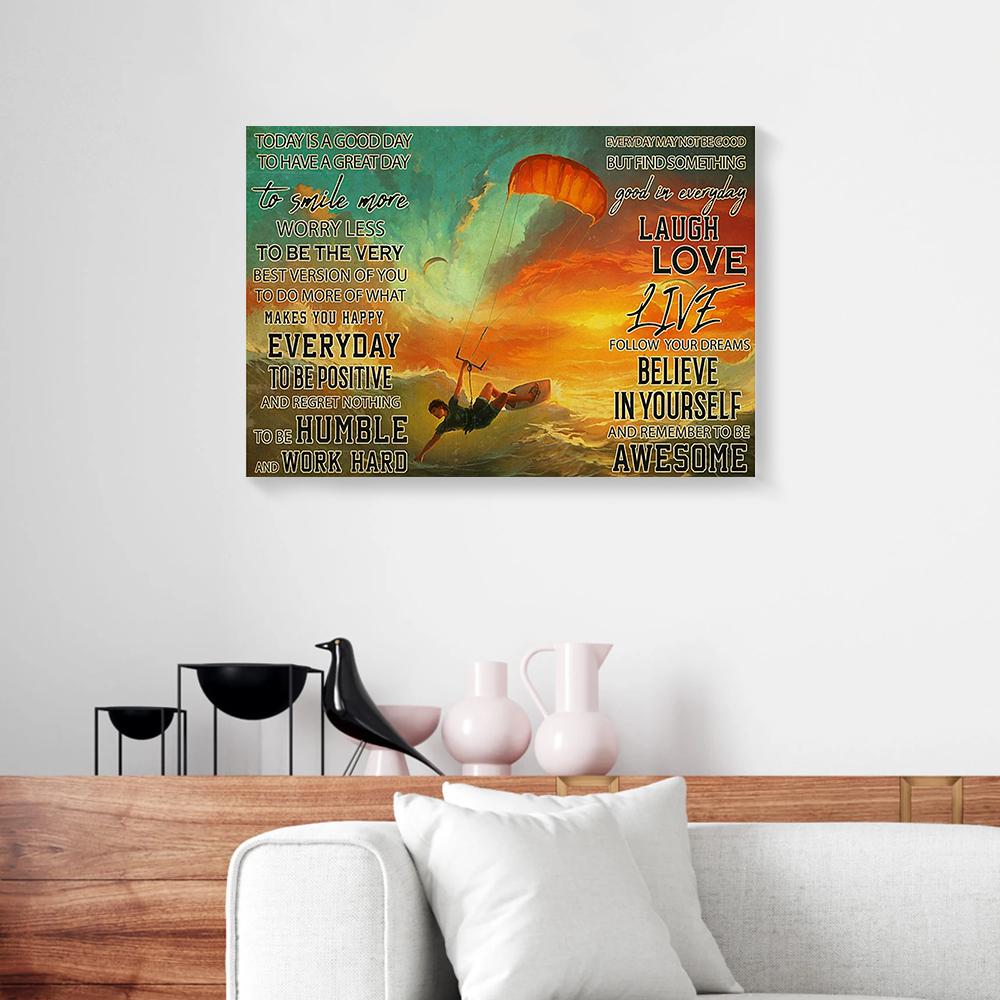 today is a good day to smile more prints kite surfing boy canvas prints wall art decor 7963